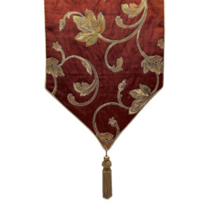 Cranberry Casket Drape with Gold Flourish Pattern and Gold Trim