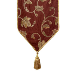Cranberry Casket Drape with Gold Flourish Pattern and Gold Tassel