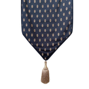 Navy Blue Casket Drape with Gold Pattern and Taupe Tassel