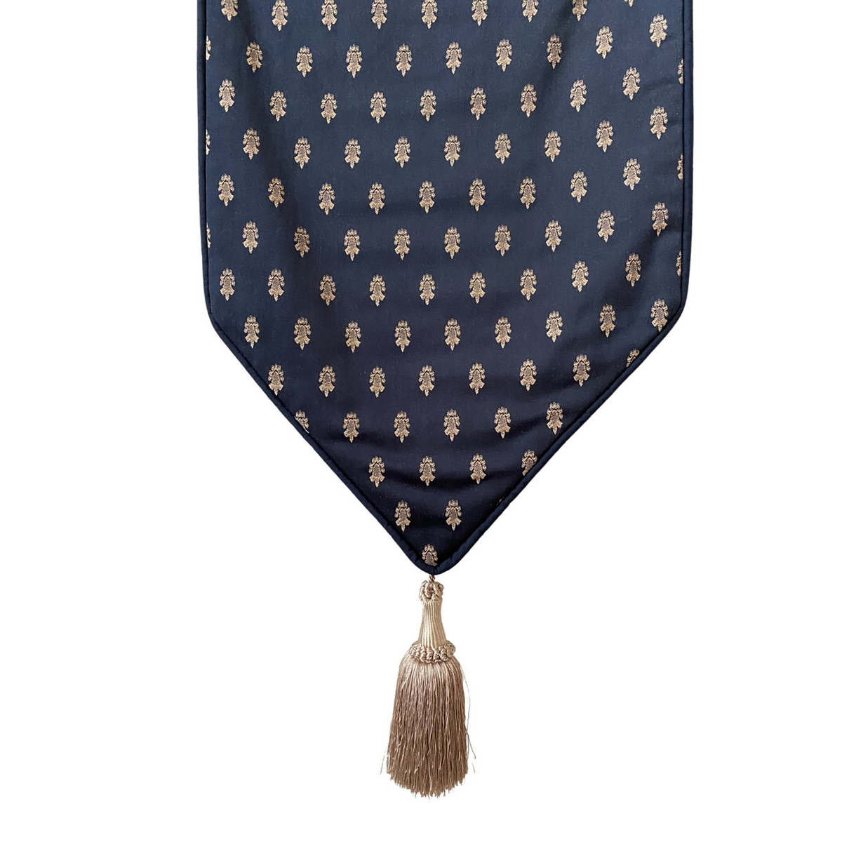 Navy Blue Casket Drape with Gold Pattern and Taupe Tassel