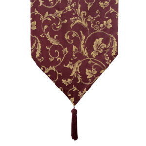 Cranberry Casket Drape with Gold Flourish Pattern and Cranberry Tassel