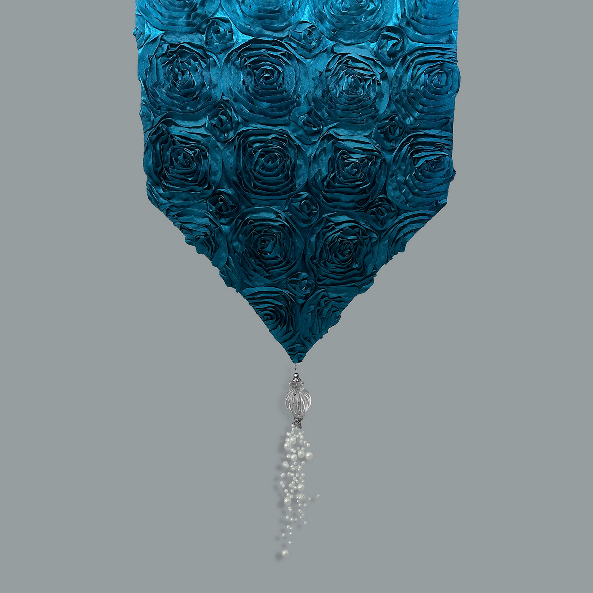 Turquoise Casket Drape with Rosette Pattern and Beaded Tassel