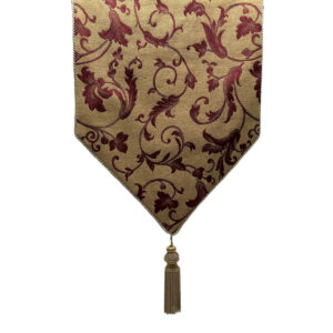 Tan Casket Drape with Cranberry Flourish Pattern and Tan Trim