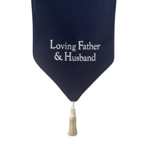 Dark Blue Embroidered Casket Drape – Loving Father & Husband