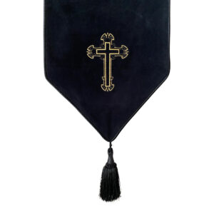 Black Embroidered Casket Drape – Ornate Cross