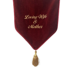 Cranberry Embroidered Casket Drape – Loving Wife & Mother