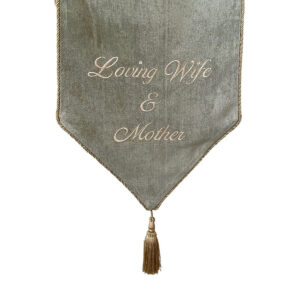 Soft Green Embroidered Casket Drape – Loving Wife & Mother