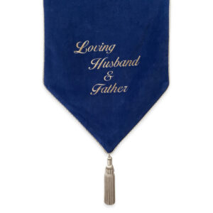 Dark Blue Embroidered Casket Drape – Loving Husband & Father
