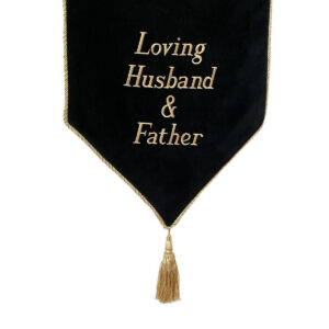 Black Embroidered Casket Drape – Loving Husband & Father