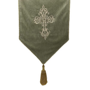 Soft Green Embroidered Casket Drape – Ornate Cross