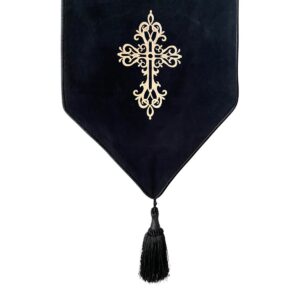 Black Embroidered Casket Drape – Ornate Cross